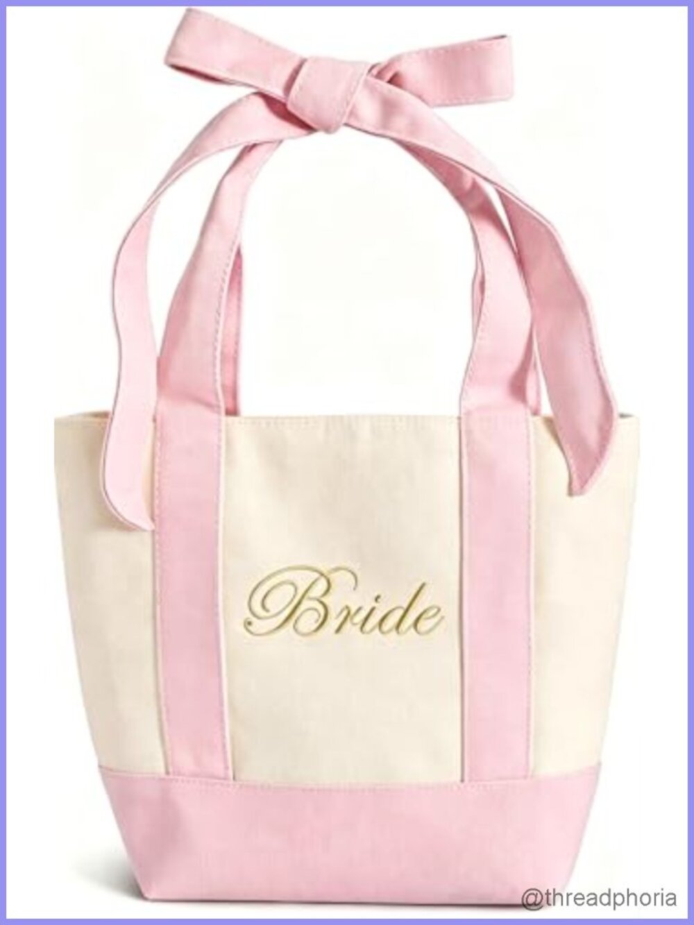Embroidered Bride Canvas Mini Tote Bag with Removable Bow Bachelorette Gift